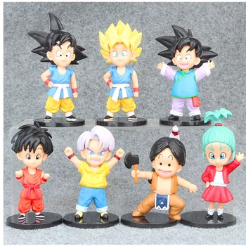 

10-12CM Dragon Ball 7 Pcs/set Son Goku Bulma Trunks Bulma PVC Model Collection Childhood Ver Toy Opp Bag Decoration Gift H377