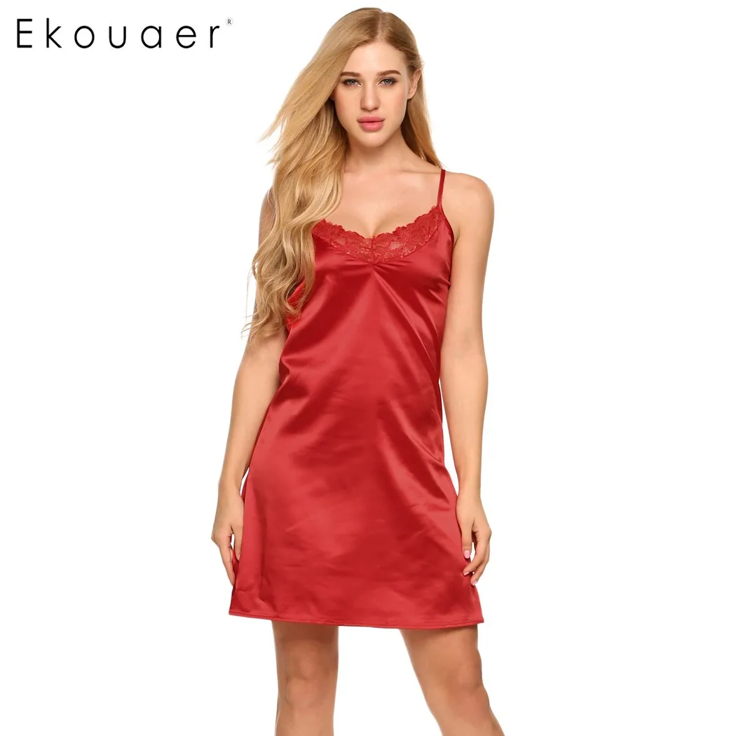 Женская кружевная ночная сорочка без рукавов с V образным вырезом|nightgown sleepwear|women