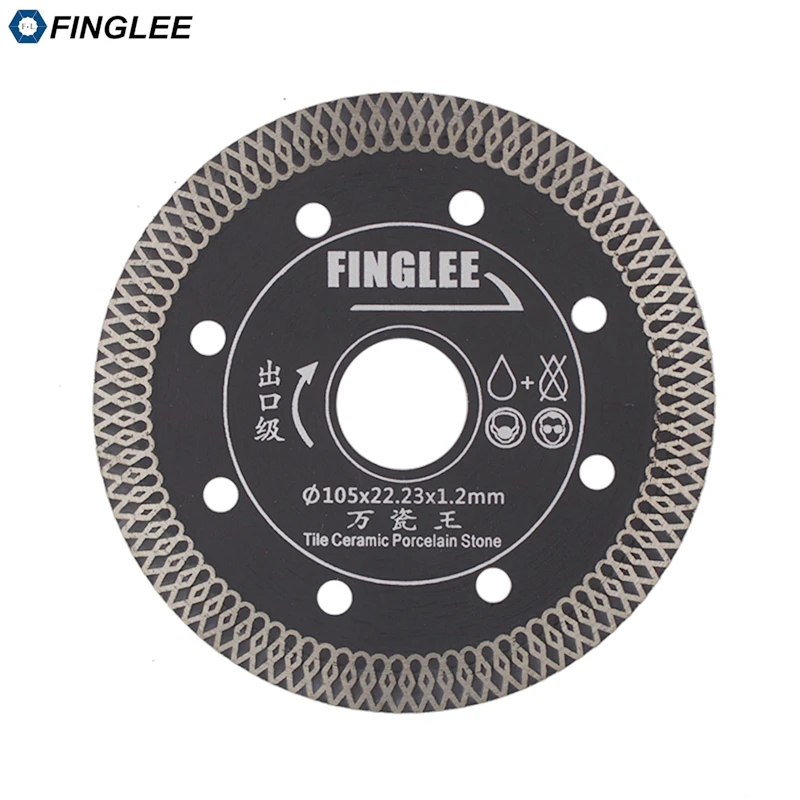 

FINGLEE 1Pc 105 mm Wave Style Hot Pressed Diamond Saw Blade for Stone,Marble,Granite,Ceramic Tile, Extra-thin Thickness 1.2 mm