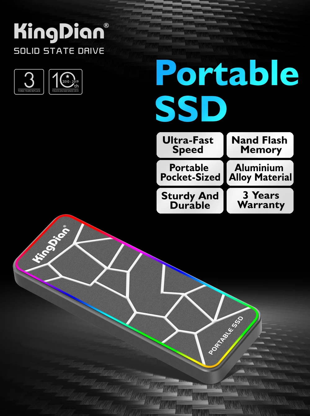 KingDian новое освещение портативный SSD USB3.0 120 ГБ 250 ГБ 500 Гб жесткий диск твердотельный накопитель