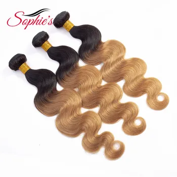 

Sophie's Pre-colored Ombre Human Hair 1 Bundles T1B/27 Color Brazilian Non-Remy Body Wave Hair Sew In Hair Extensions