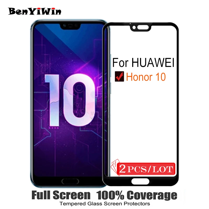 

2PCS Screen Protector Tempered Glass 100% Full Cover For Huawei Honor 10 9H Scratch Proof Protective Film Case For Honor10 glass