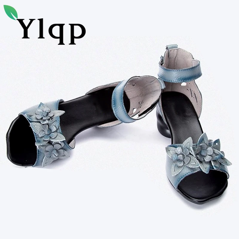 

Ylqp genuine Leather women sandal female handmade summer shoes large size soft bottom mother shoes retro national style sandalia