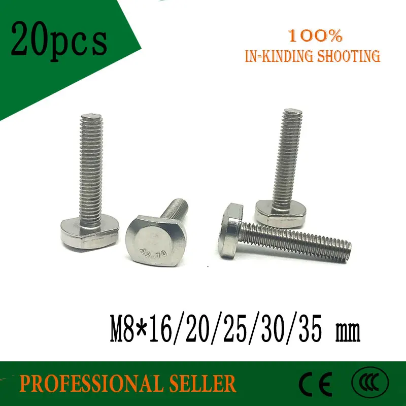 

20PCS M8*16/20/25/30/35mm 304 Stainless Steel Metric Thread T Type Hammer Head Screw Bolt Fastener t screws