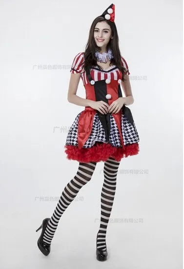 QUGUDUAN Dressheadwear Circus Funny Harley Quinn Costume Women Uniform Female Clown Cosplay Carnival Halloween Black Red Set Costumes -Cosplayware Store