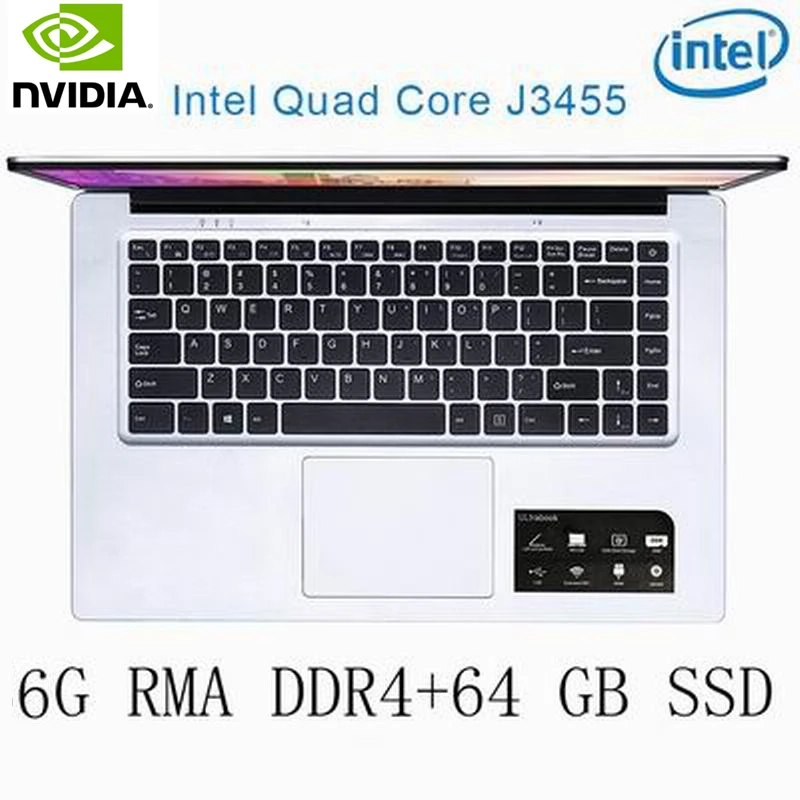 

P2-23 6G RAM 64G SSD Intel Celeron J3455 NvIDIA GeForce 940M Gaming laptop keyboard and OS language available for choose