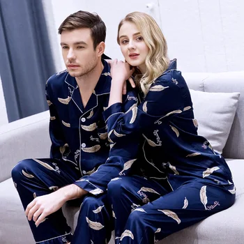 

Plus Size XXXL Rayon Lovers Pajama Pijama Set Print Lounge Home Wear Long Sleeve Women Men Sleepwear Casual 2PCS Nightwear