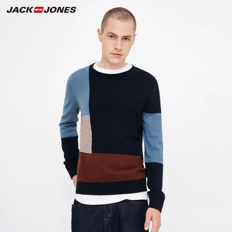 JackJones осенний мужской удобный хлопковый Повседневный свитер с цветными блоками, мужская одежда 218324524 - Цвет: MIDNIGHT