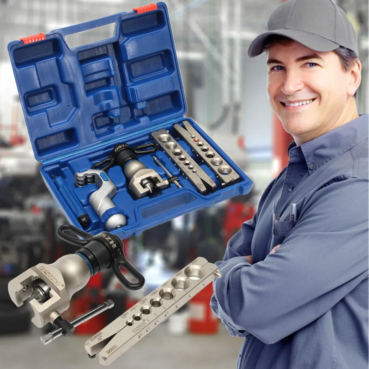 

5-19mm Ratchet Flaring Flare Tool Kit Alloy Steel Refrigeration Eccentric Cone+Pipe Cutter Arc Frame Ergonomic Yoke Design