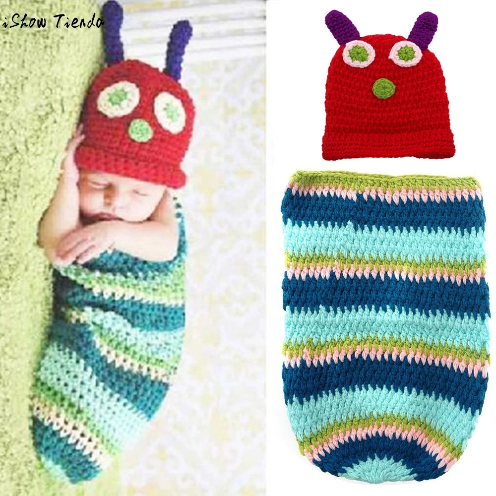 

Infant Baby Accessories Cute Caterpillar Pattern Newborn Handmade Crochet Hat Clothes Photograph Props