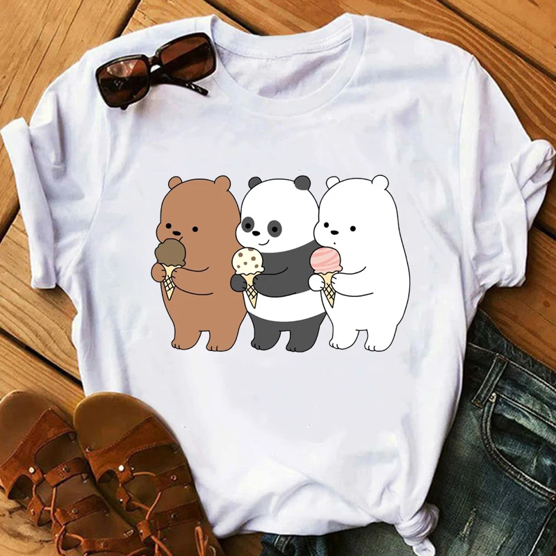 Kawaii футболка с принтом голых медведей белая для девочек женская коротким рукавом