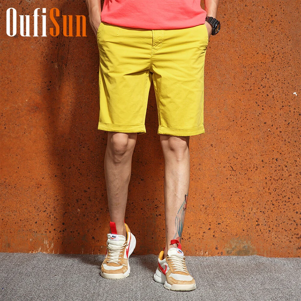 Oufisun мужские летние новые повседневные шорты, хлопок, однотонные, 3 Цвета, до колена, карго, шорты для мужчин, высокое качество