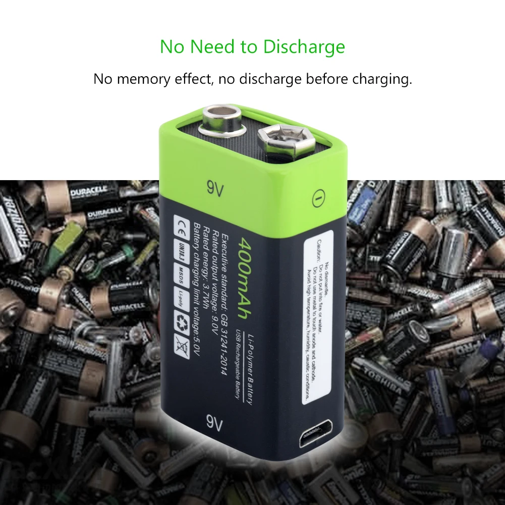 Lipo USB Перезаряжаемый 9V 400mAh ZNT Аккумулятор Автомобильное зарядное устройство