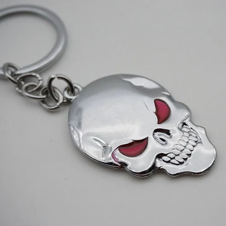 1pc Black Silver SKULL Keychain Key Chain Decorations Chrome Metal Red