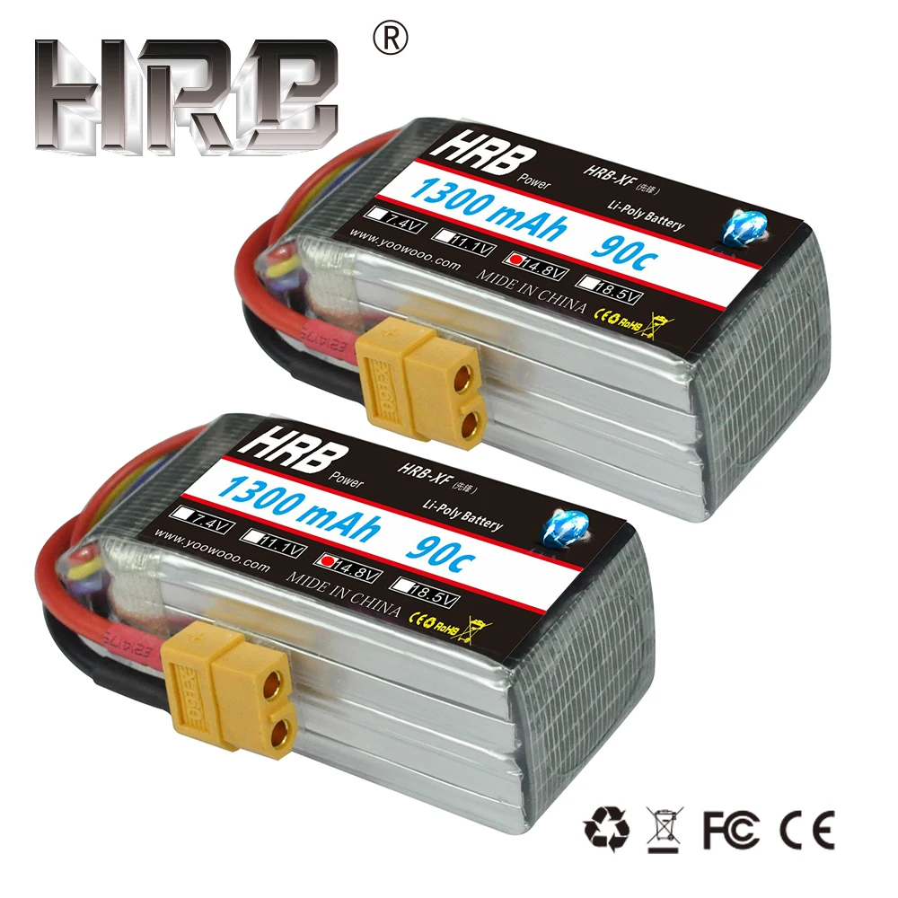 

2pcs HRB Lipo Battery 14.8V 4S 1300mAh 90C XT60 EC5 TRX Deans T For QAV180 ZMR250 Quapcopter Airplanes Drone Race Cars RC Parts