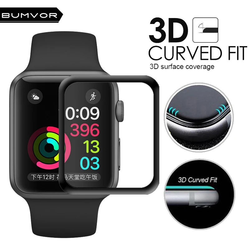 Full Cover 3D Curved Black For Apple Watch 38mm 42mm Series 3 2 1 Plating Tempered Glass Edge Screen Protector Film For iWatch Full Cover 3D Curved Black For Apple Watch 38mm 42mm Series 3 2 1 Plating Tempered Glass Edge Screen Protector Film For iWatch