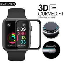 Full Cover 3D Curved Black For Apple Watch 38mm 42mm Series 3 2 1 Plating Tempered Glass Edge Screen Protector Film For iWatch