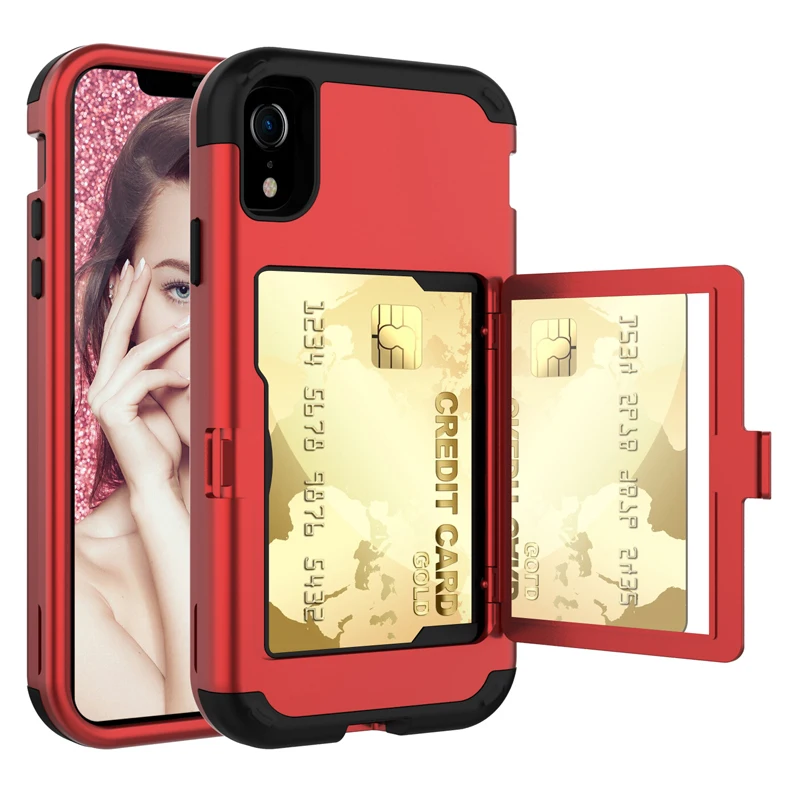 

For iPhone XR 6.1 Shockproof Phone Covers Card Slot Heavy Duty Shells Mirror Case For iPhone XS max 7 8 8p 6 X Full Protection