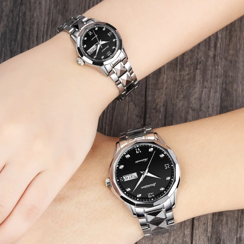 Высококачественные парные часы JSDUN, роскошные механические мужские часы из нержавеющей стали, водонепроницаемые автоматические часы для влюбленных, розовое золото - Цвет: 1 pair price