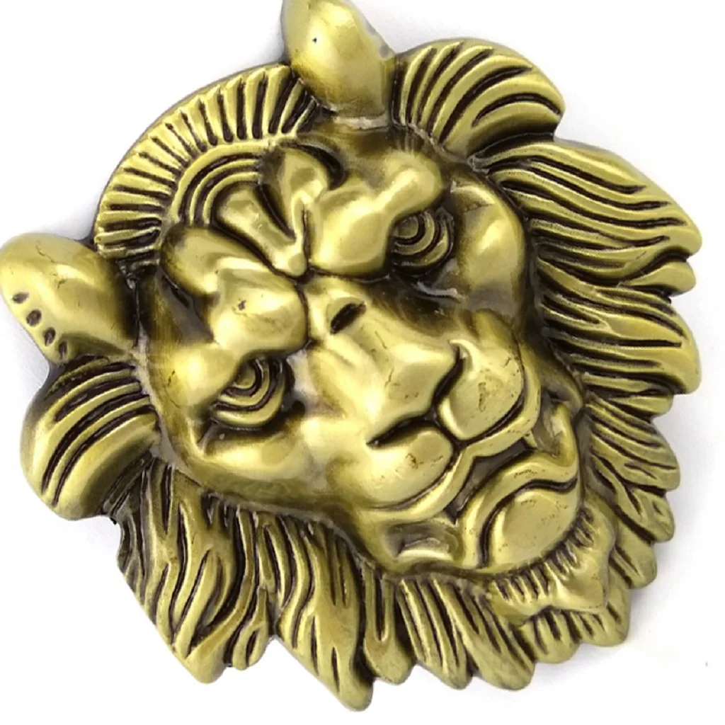 prettyia Vintage Lion Head Belt Unique Antique Gold 3D Buckle Western Cowboy Native American Motorcyclist Apparel Accessories