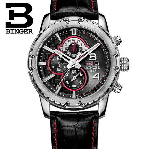 Новые швейцарские мужские часы люксовый бренд часы Бингер кварцевые мужские часы многофункциональные военные секундомер часы Glowwatch B6011-1 - Цвет: Item 4