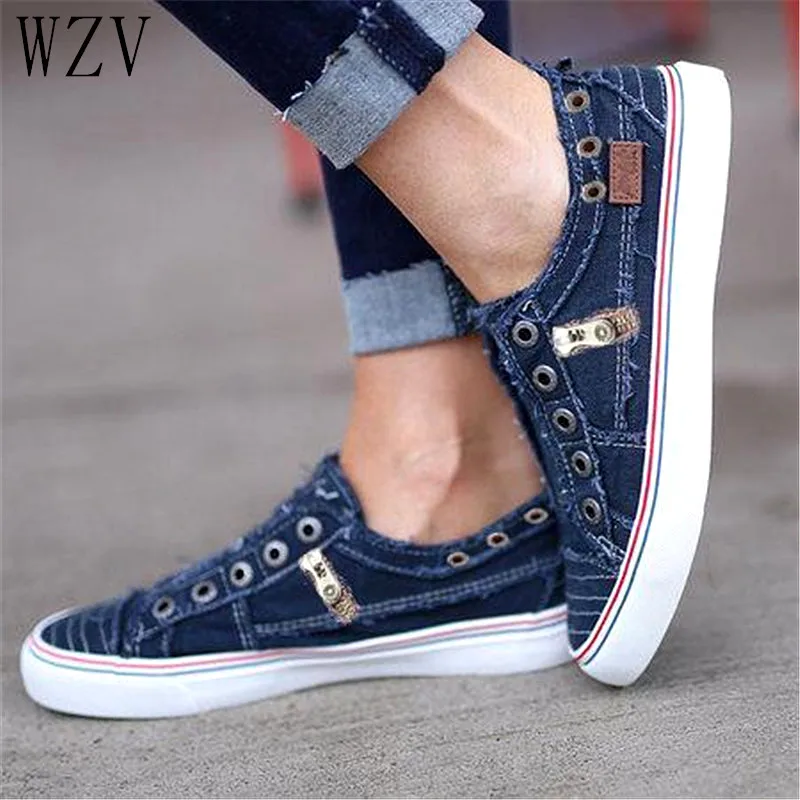 Fashion Women Sneakers Denim Casual Shoes Female Summer Canvas Shoes ...