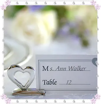

Free Shipping New Modern 200pcs/lot Metal Artificial Standing Letter Heart Table Card Holder Wedding Party Decor Silver
