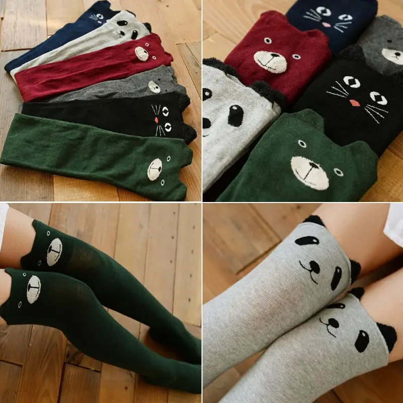 Hot lot Women Sexy Autumn Winter Favorite Cute Thigh Long Cotton Socks Funky 3D Cartoon Animal Over Knee High Seamless Socks
