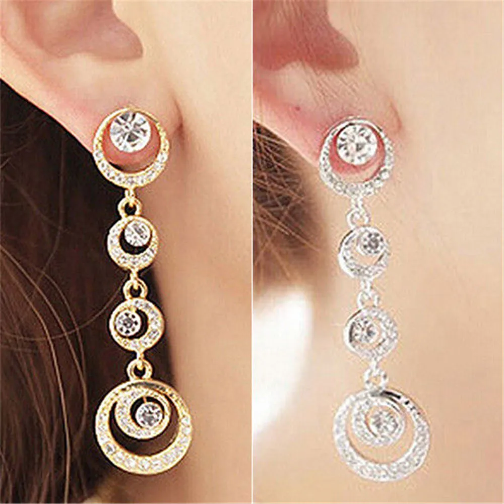 

Bridal Hollow Circle Dazzling Rhinestone Ear Dangle Earrings Chic Jewelry
