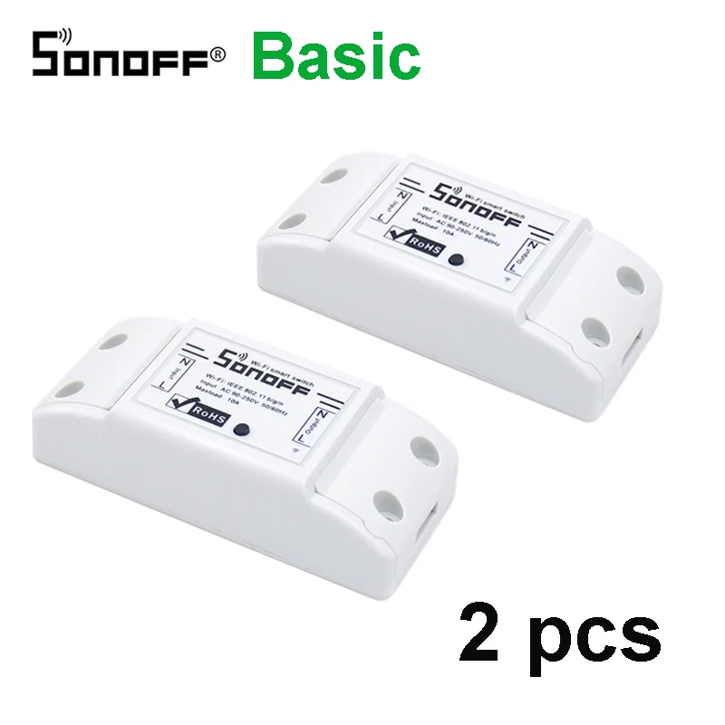 Sonoff Basic 2pcs Itead Sonoff Basic R2 Wifi DIY умный беспроводной пульт дистанционного управления Domotica Licht модуль контроллера Werk met Alexa Google Home eWeLink - Комплект: Sonoff Basic 2pcs