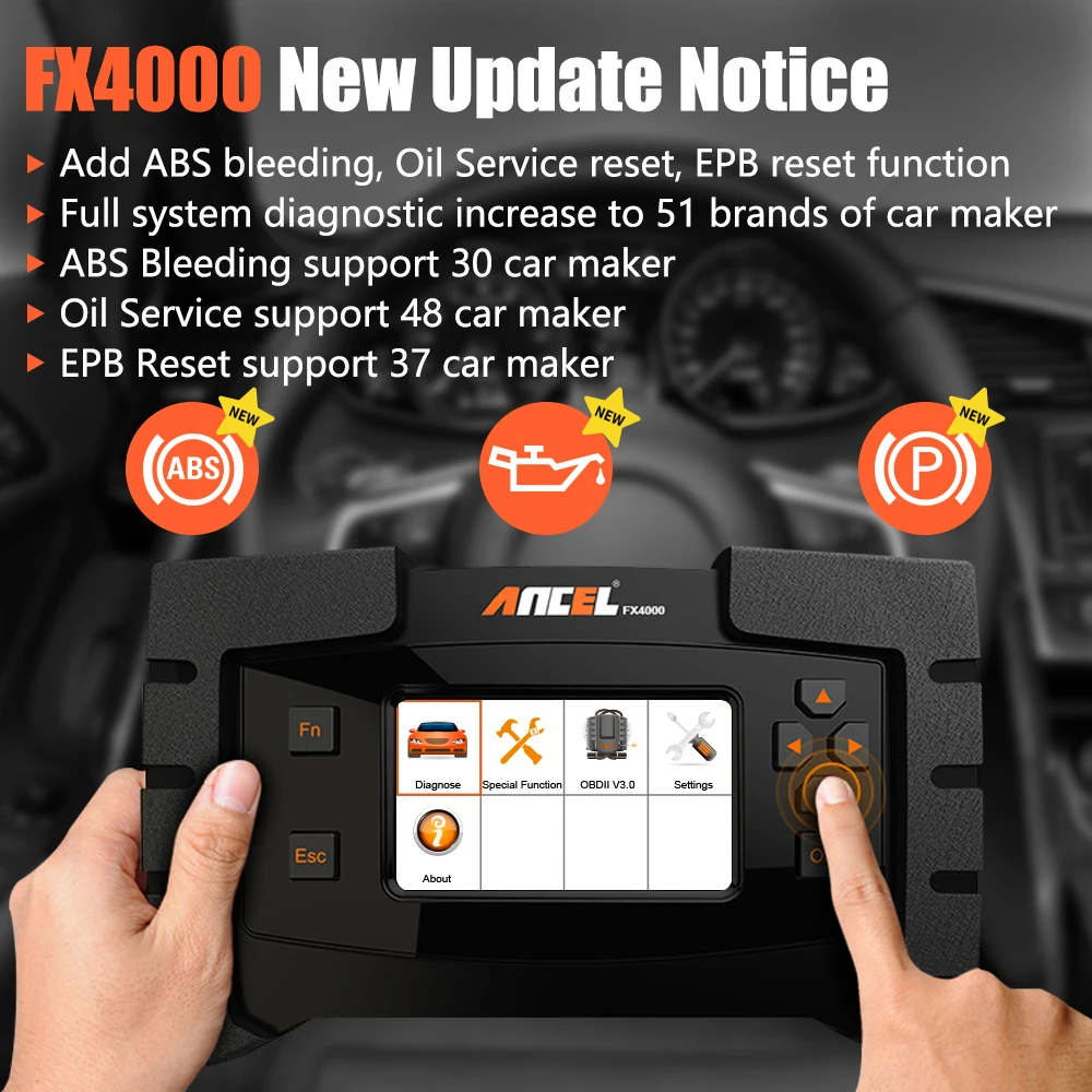 ANCEL FX4000 OBD2 автомобильный сканер ABS подушка безопасности EPB Трансмиссия масло