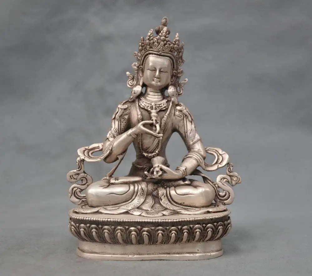 

8" China Silver Bronze Buddhism Vajrasattva Buddha Statue Figurine