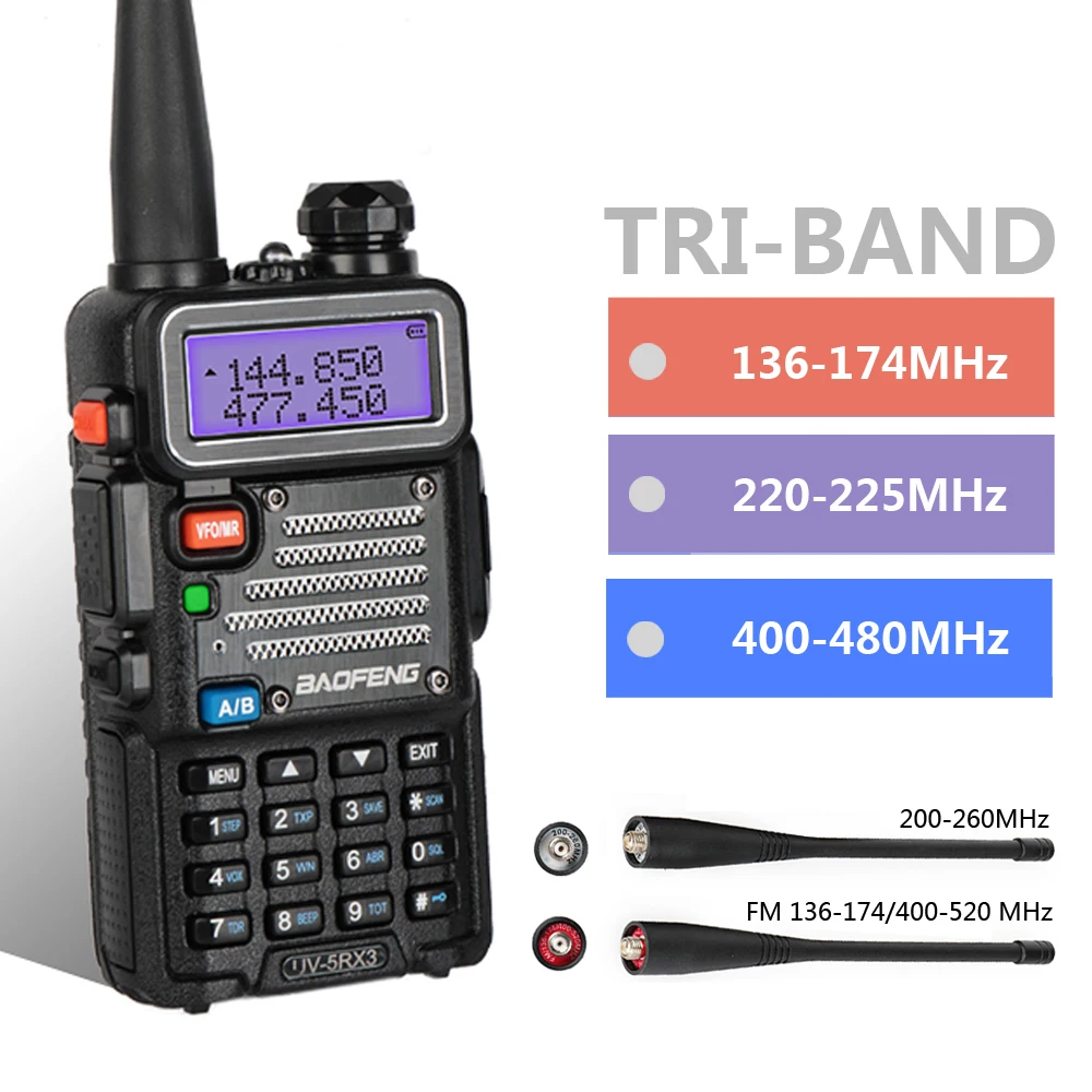 Baofeng UV-5RX3 трехдиапазонный с 1,25 м+ 2 антеннами 136-174 220-225 400-520 5 Вт VFO VHF UHF двухстороннее радио Любительская портативная ветчина