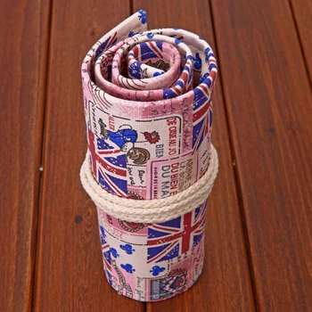 

36/48/72 Hole British Style Flag Pen Curtain Storage Roll Pencil Case Vintage Stationery for Color Painting Pencils Art Supplies