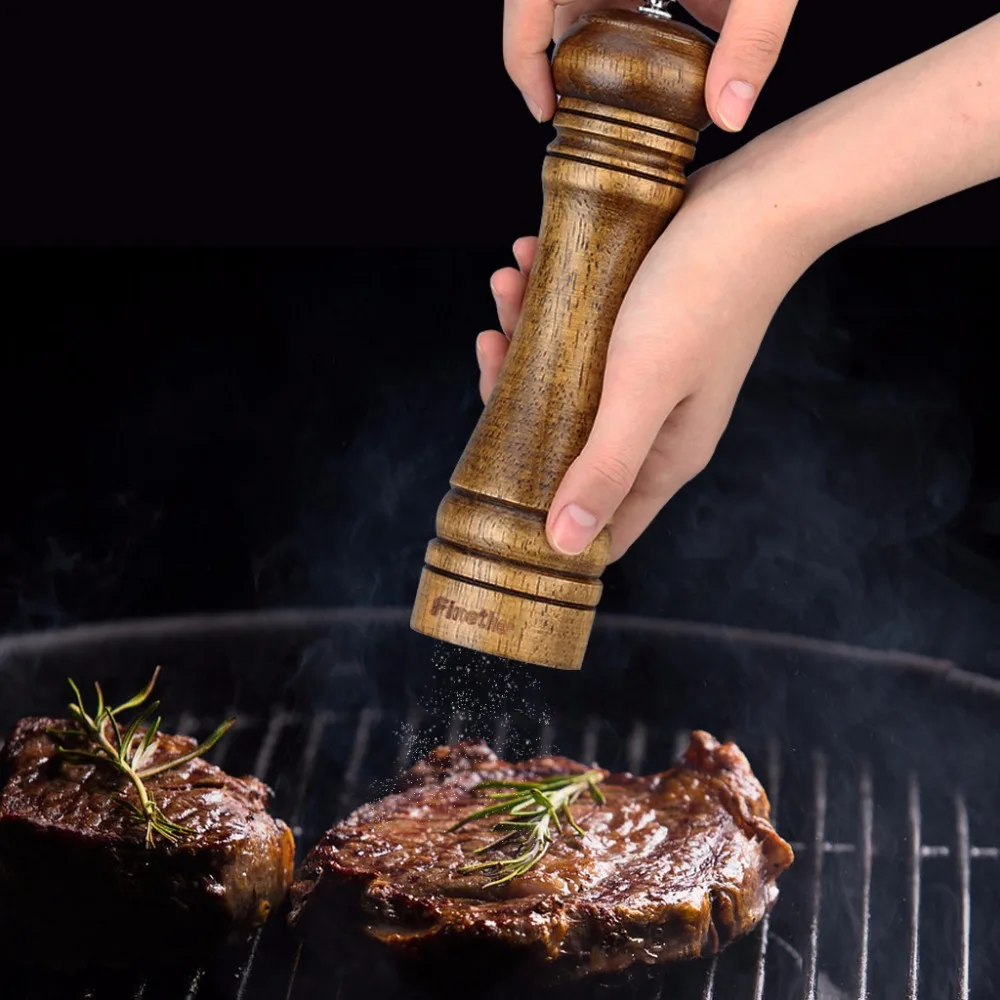 Finether Wooden Pepper Mill 8.7 inch Salt Grinder Seasoning Adjustable Mills Kitchen Tools | Дом и сад