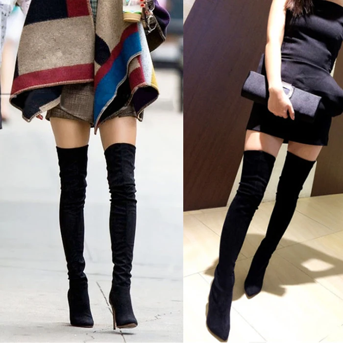 Botas Altas Botas de Tacones de Punta Fina Larga Barril Paquete Piernas de  Copa Botas de Estiramiento|thigh high boots|stretch bootshigh boots -  AliExpress