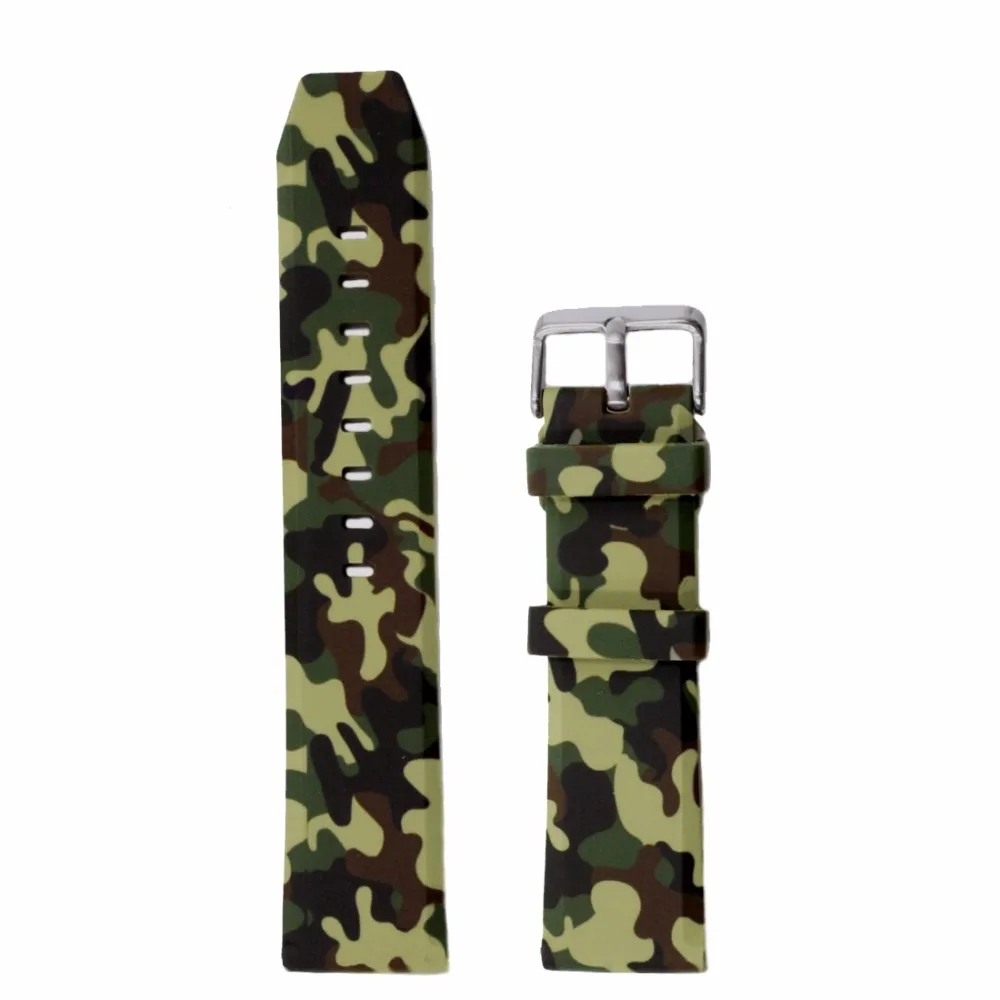 

24mm Camouflage Silicone Rubber Watch Strap Band Sports Army Green WB1229A24JB
