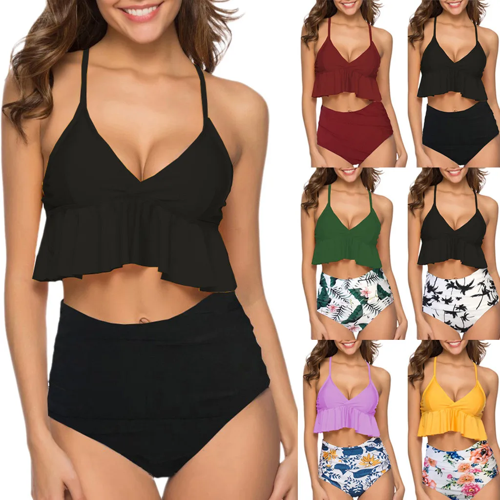 

Bikini 2019 Sexy Women Two Pieces Bathing Suits Top Ruffled With High Waisted Bottom Bikini Set Swimwear Female Brazilian Bikini
