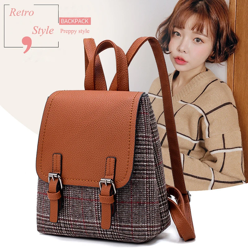 

Women Preppy Backpack Tweed Rucksack Shoulder Bookbags School Bag Satchel Travel Casual Bag Tablet Female Girl Mochila
