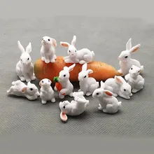 1 Pcs 12 Stil Niedlichen Kaninchen Ostern Dekoration Miniatur Hare Tier Figurine Harz Handwerk Mini Bunny Garten Ornament