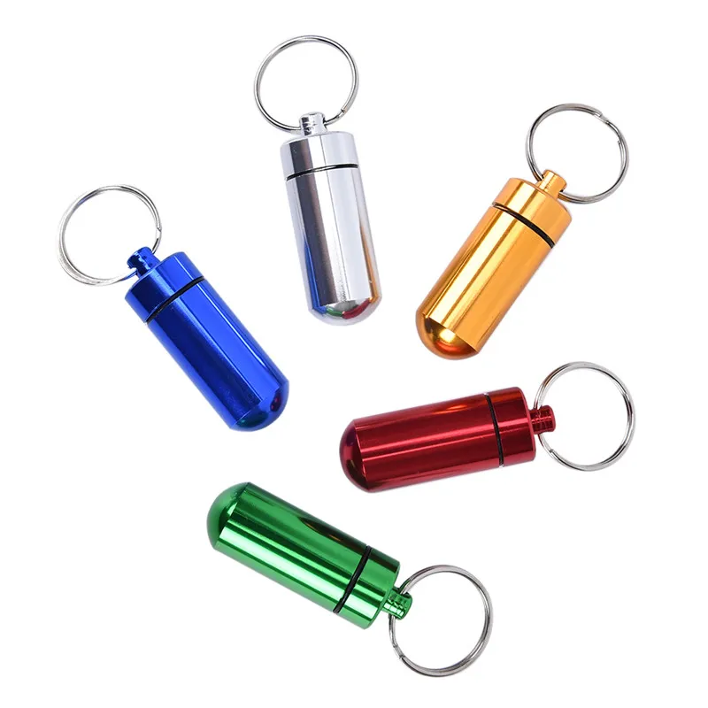 

1Pc Portable Waterproof Mini Blue Aluminum Keychain Pill Storage Box Bottle Case Holder Refillable Bottles