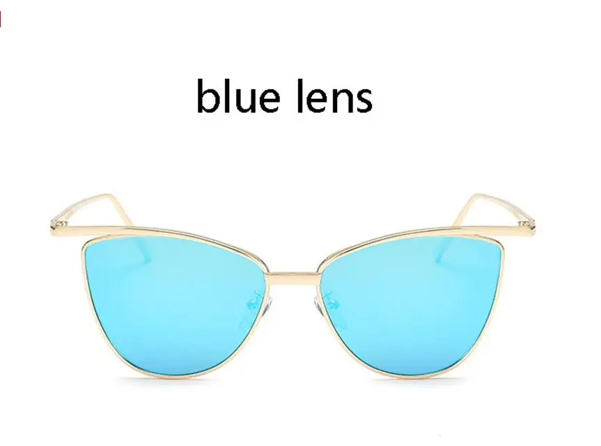 Rihanna, кошачий глаз, красные солнцезащитные очки для женщин, фирменный дизайн, винтажные оттенки, тонированные желтые очки, женские очки, зеркальные солнцезащитные очки Oculos - Цвет линз: gold frame blue