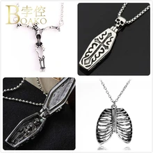 BOAKO Gothic Stainless Steel Necklace For Men Halloween Necklace costal Pendant Necklace Girl Cross Skull Skeleton Necklace Z5 stylish skull cross pendant necklace for men