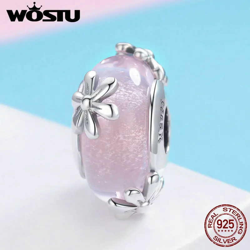 

WOSTU 100% 925 Sterling Silver Romantic Pink Spring Season Daisy Bead fit Original DIY Bracelet Jewelry Making Gift FIC860