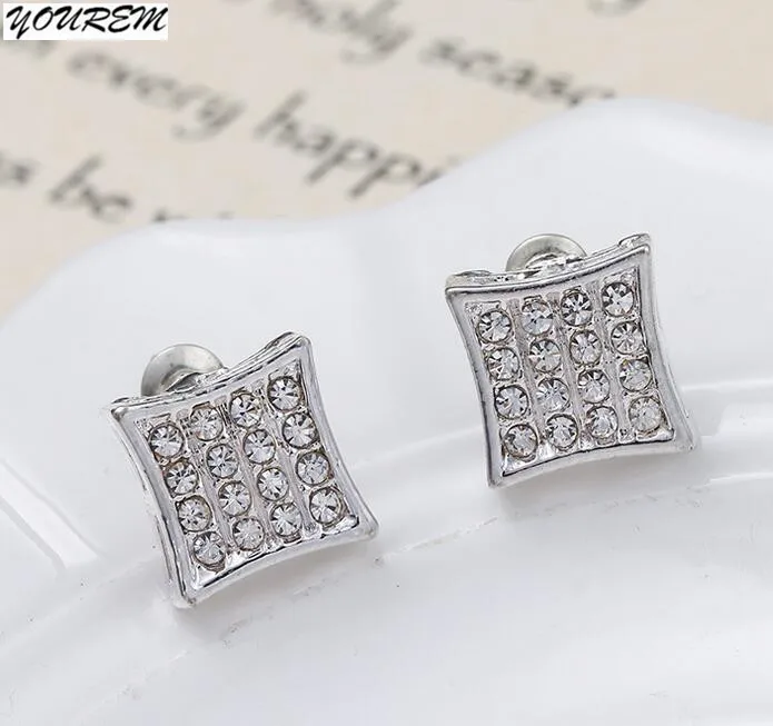 YOUREM nickel free silver color full rhinestone Square stud earrings