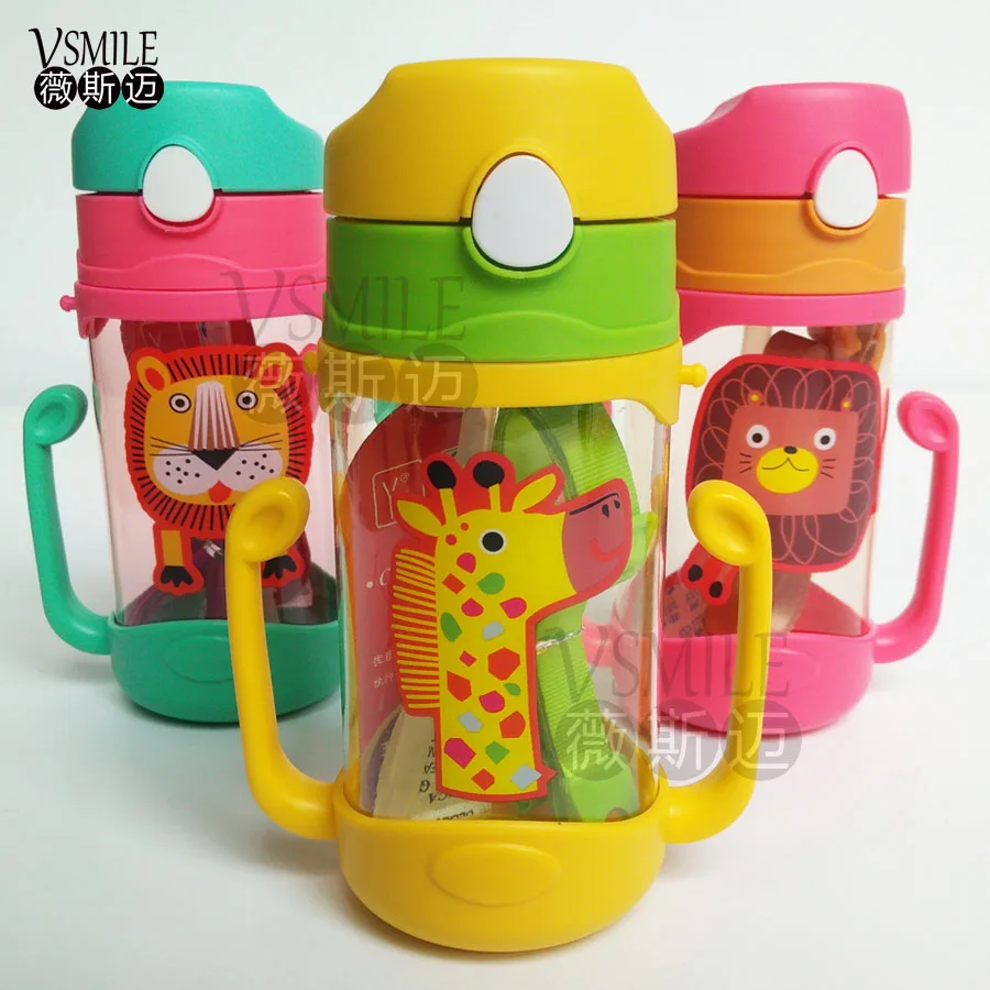 New arrival 400ml Cute Cartoon kids Straw Baby Bottle Type lion Animal