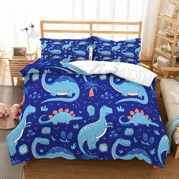 Boys Dinosaur Duvet Cover Set 3d Red Blue Green Black Dino Printed