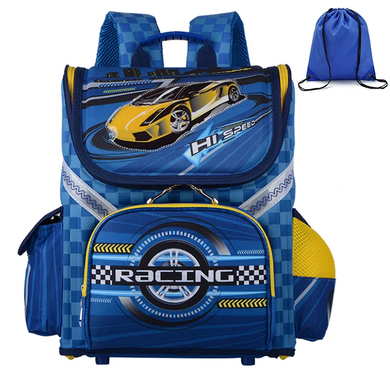 Высококачественные школьные ортопедические рюкзаки для мальчиков с 3D рисунком, детские рюкзаки для начальной школы, детские рюкзаки для мальчиков - Color: Racing Car