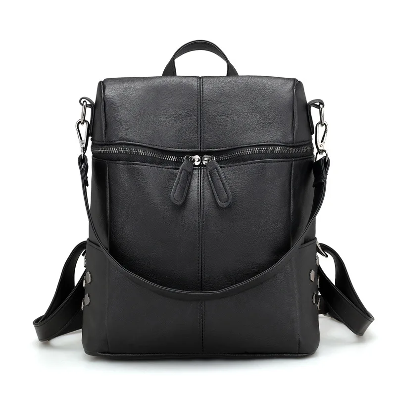 

Simple Style Backpack Women PU Leather Backpacks For Teenage Girls School Bags Fashion Vintage Solid Shoulder Bag Pink