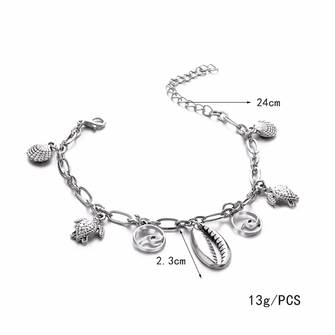 Bohemian Shell Wave Turtle Pendant Anklets For Women Sliver Sea Shell Anklet Bracelets Ocean Foot Chain Jewelry Shellhard